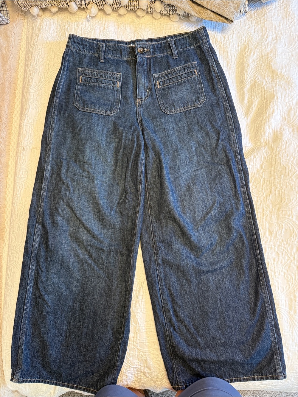Old Navy Women's High-Rise Baggy Wide-Leg Dark Blue Denim Jeans